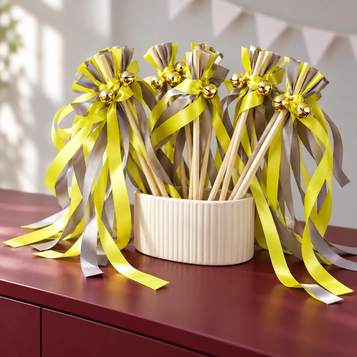 Baguette de Rubans Jaune et Gris chic
