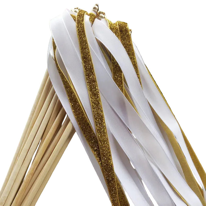 Baguette de Rubans Mariage Blanc et Or Moderne