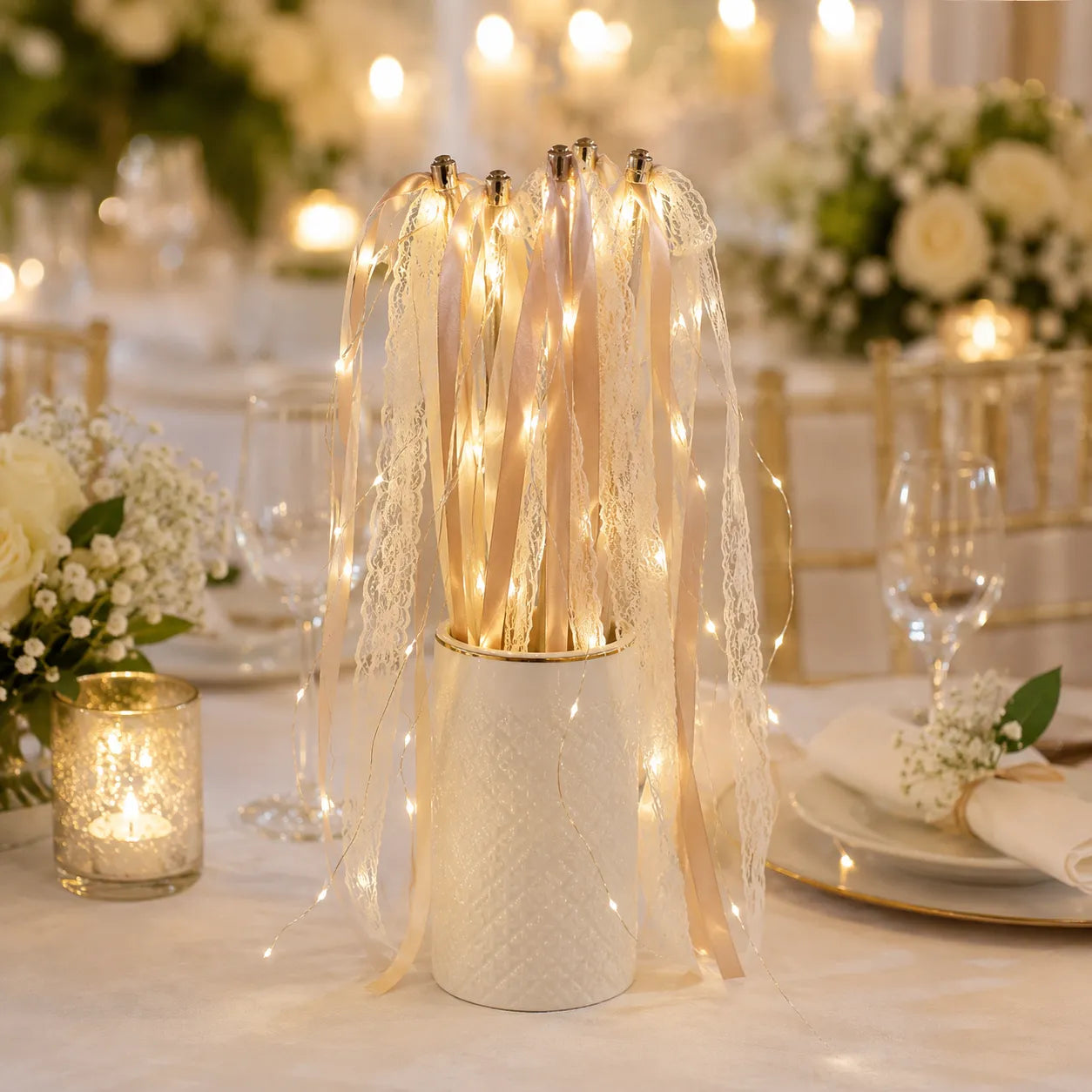 Baguette de Rubans Mariage Lumineux Elégante