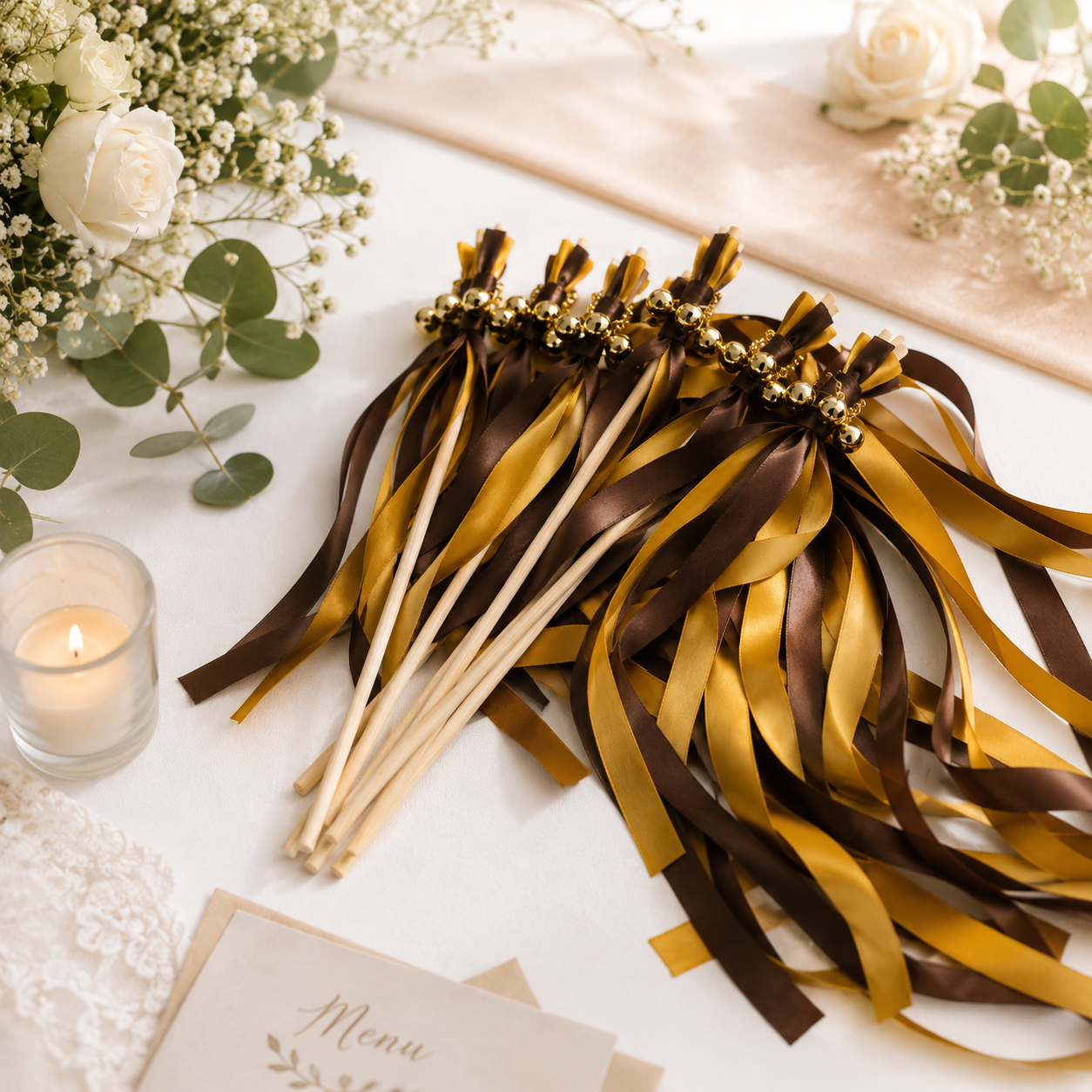 Baguette de Rubans Mariage Marron Raffinée Design