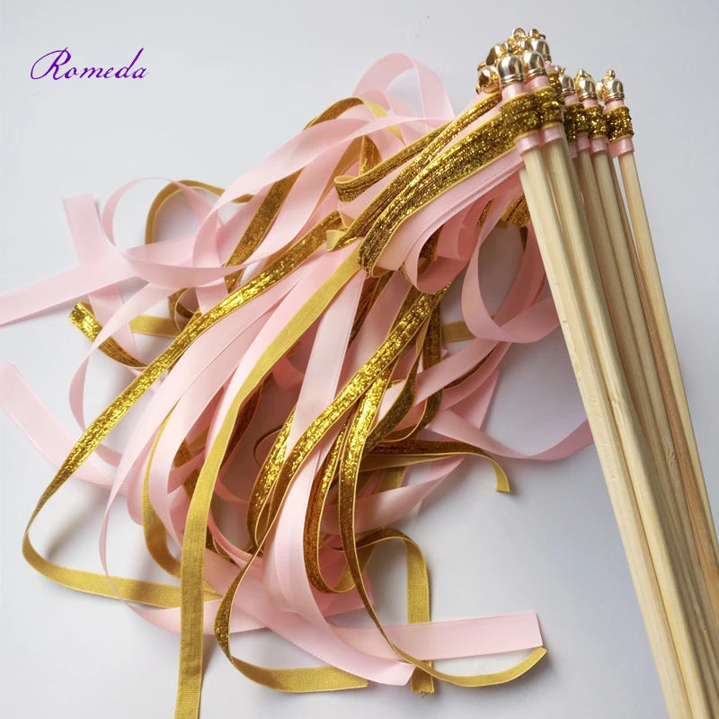Baguette de Rubans Mariage Rose Doré Elégant