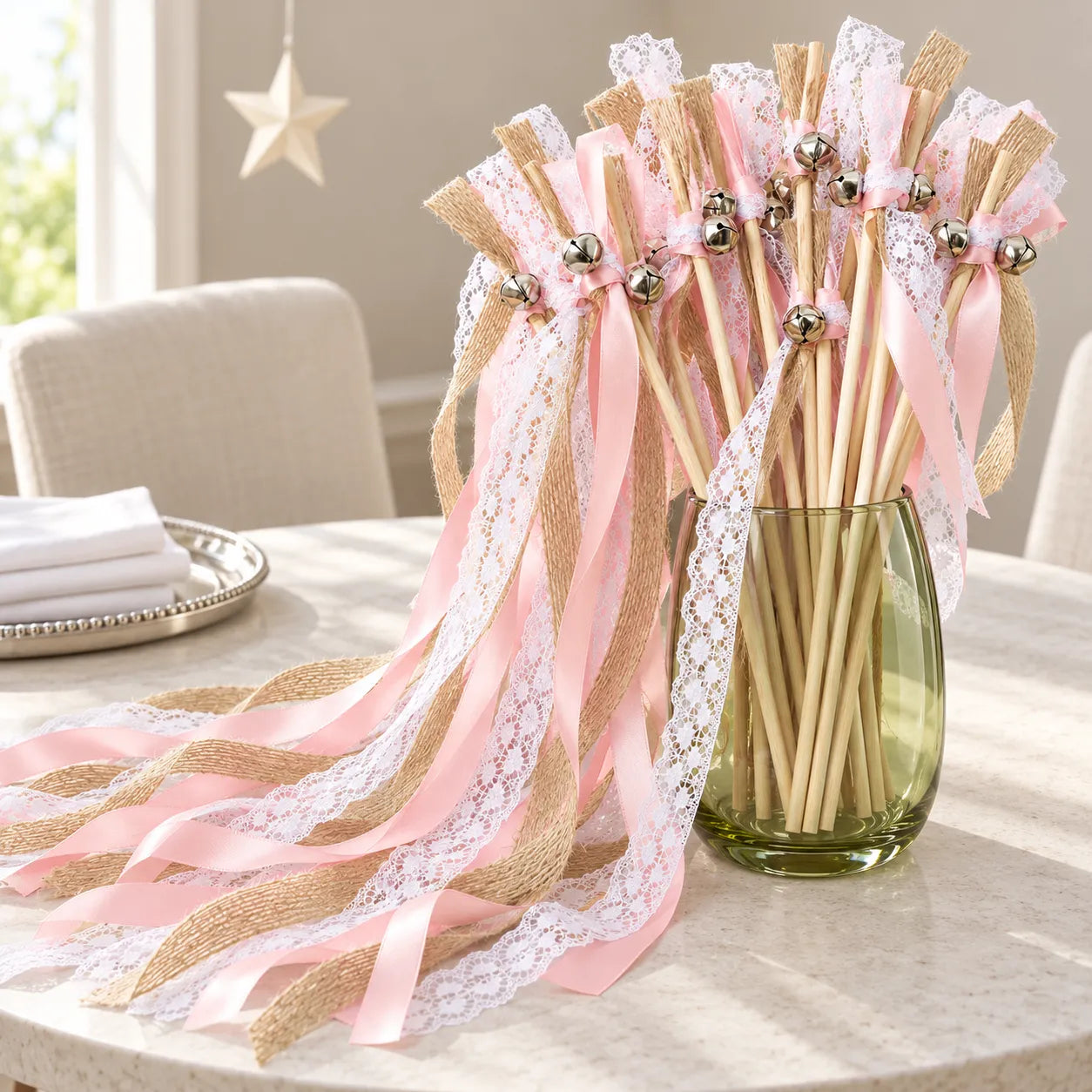 Baguette de Rubans Rose et Dentelles romantique