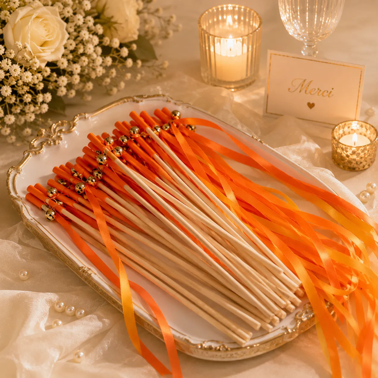 Baguettes De Rubans Oranges Mariage joyeux