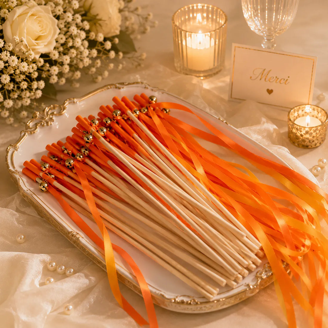 Baguettes De Rubans Oranges Mariage joyeux