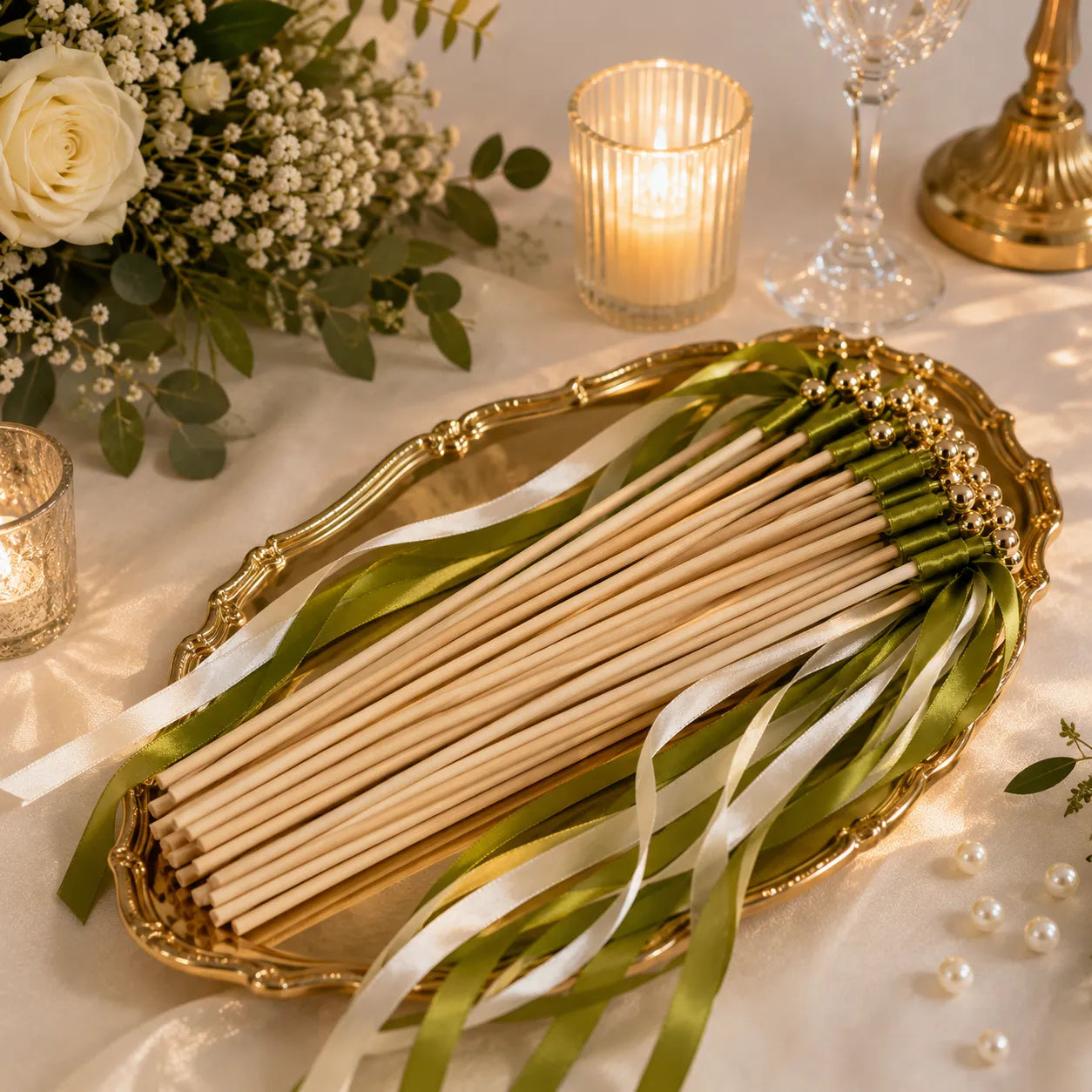 Baguettes De Rubans Verts Mariage fraiche 