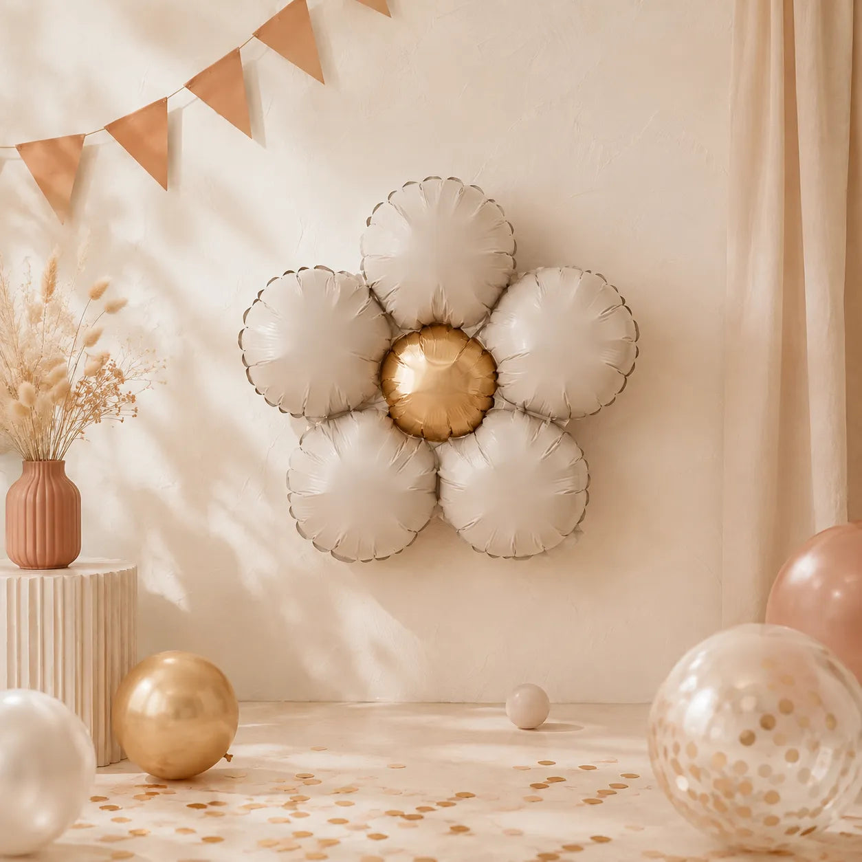 Ballon Anniversaire Fleur Elégant Beige