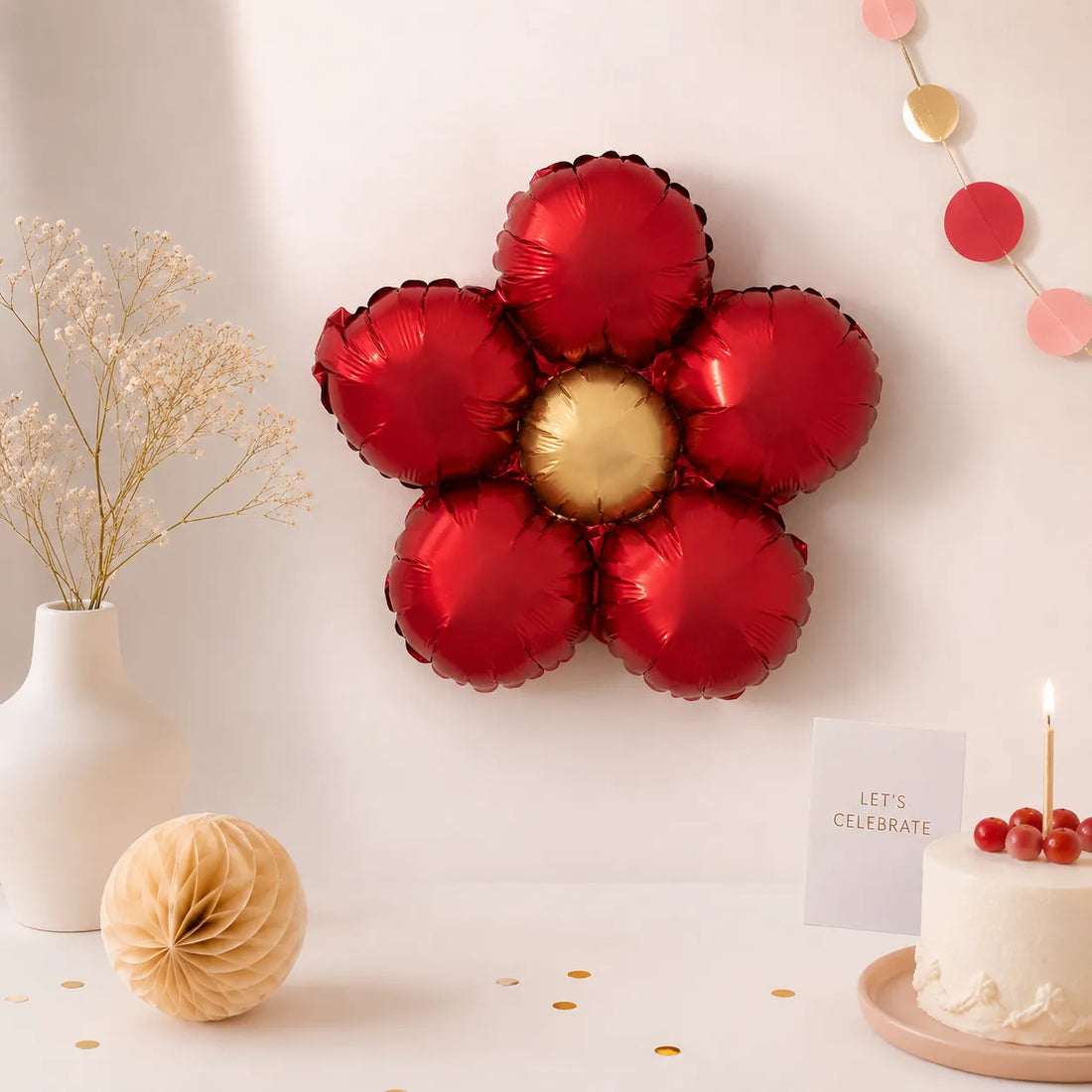 Ballon Anniversaire Fleur Métal Rouge Unique