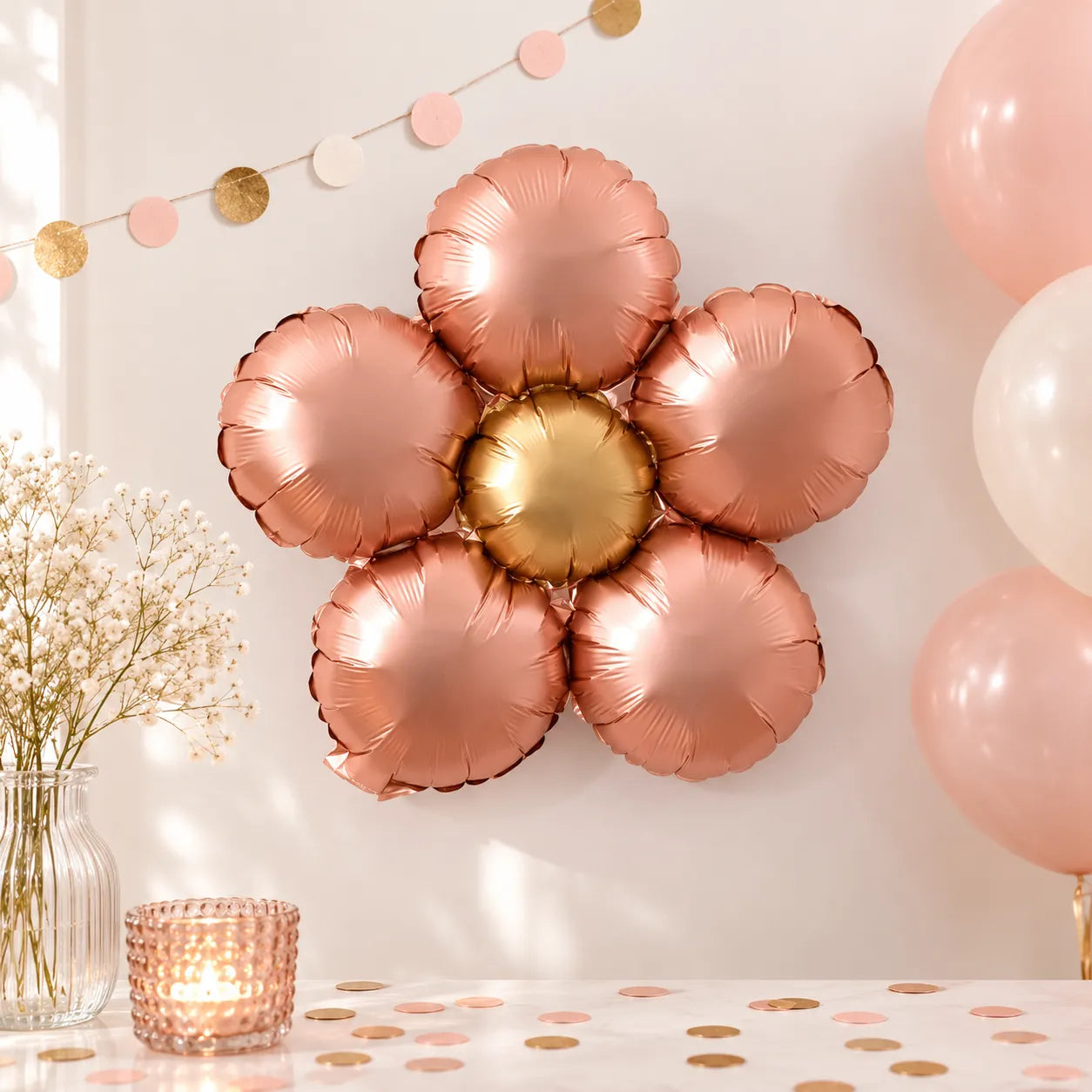 Ballon Anniversaire Fleur Rose Gold Original