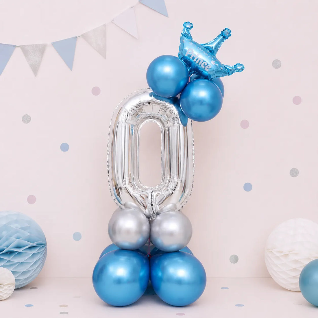 Ballon Chiffre Couronné Bleu Argenté Pratique