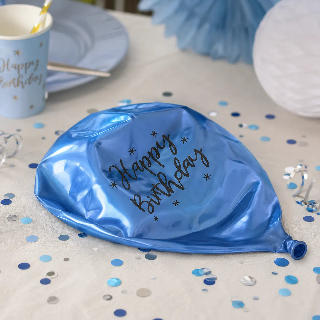 Ballon Happy Birthday Bleu Métallisé Pratique