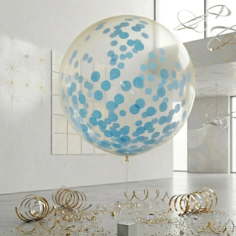 Ballon XXL Transparent à Confettis Bleus