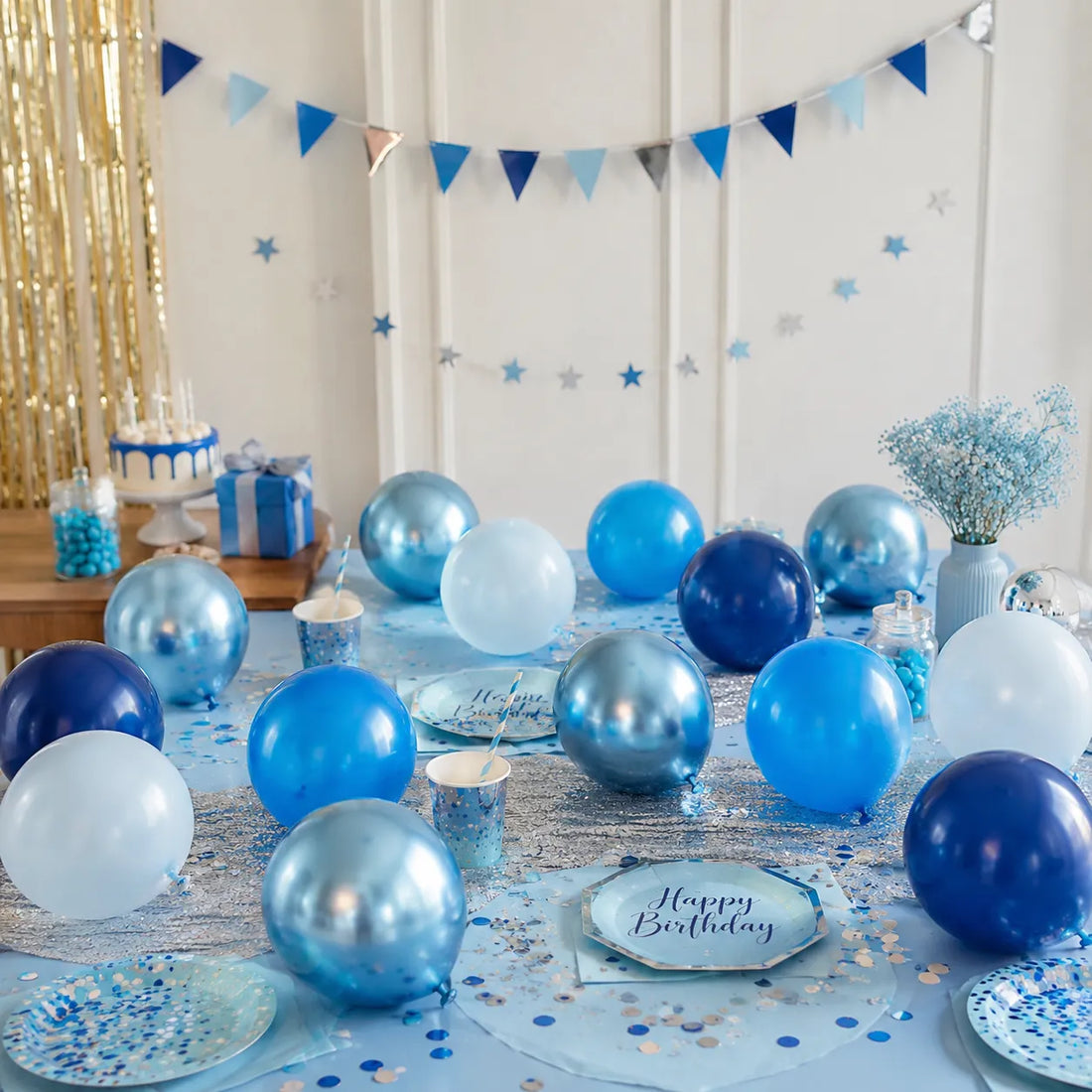 Ballons Anniversaire Métalliques en Latex Bleu Uniques