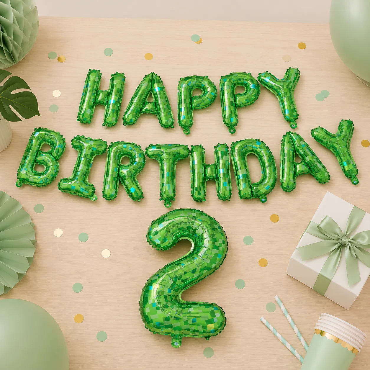 Ballons Happy Birthday Chiffre Vert Uniques