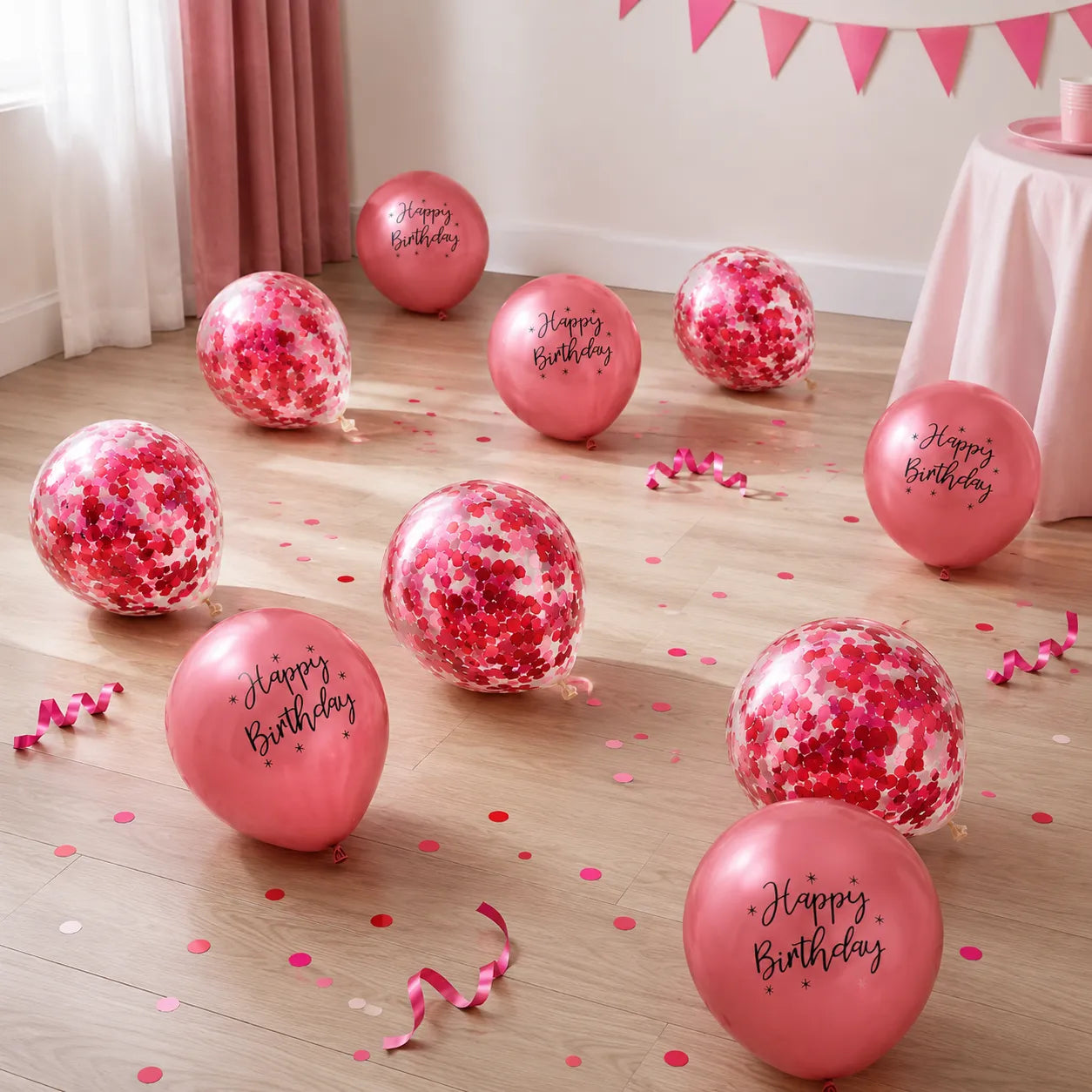 Ballons Happy Birthday à Confettis Rouges Designs