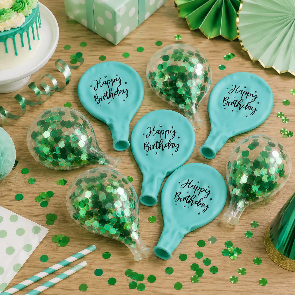 Ballons Happy Birthday à Confettis Verts Beaux