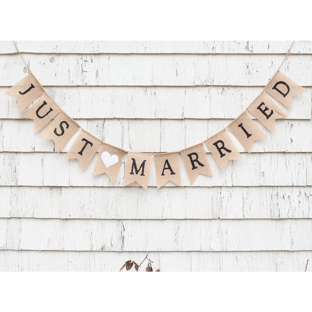 Bannière Just Married en Toile de Jute