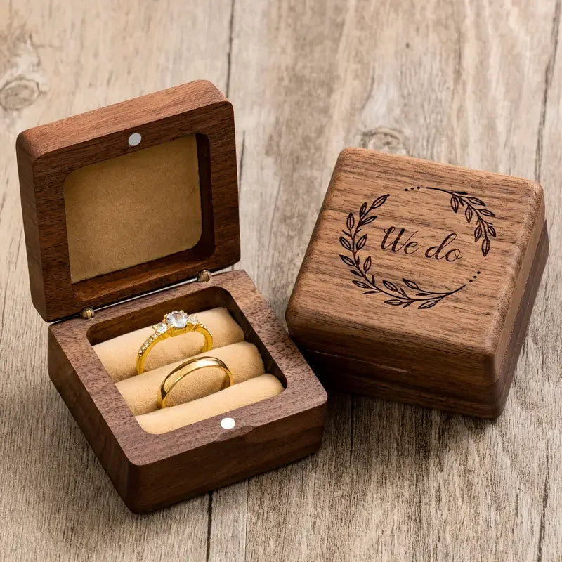 Boîte Alliance Mariage en Bois Elégante Romantique