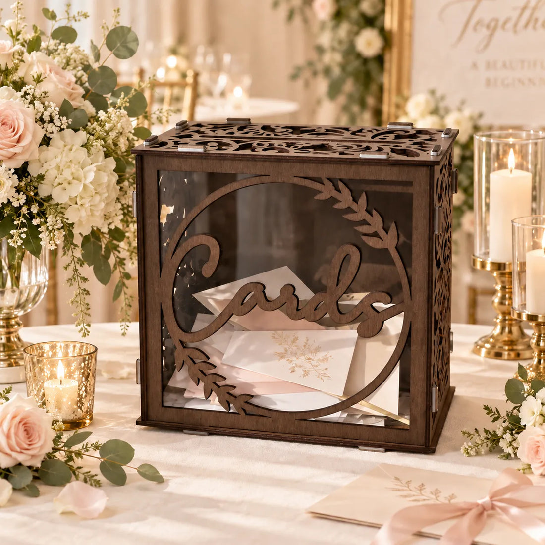 Boîte à Cartes et Enveloppes Mariage Marron unique