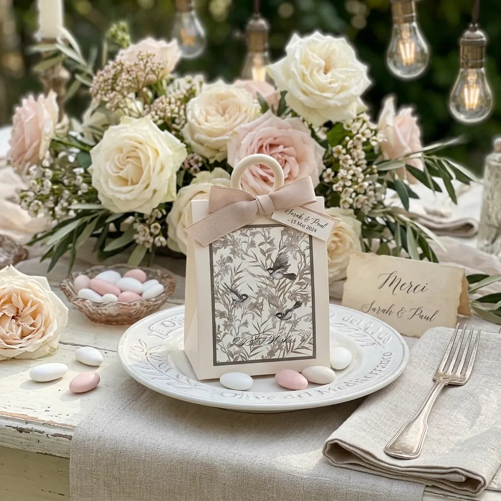 Boîte à Dragées Mariage à Anneau en Bois Unique