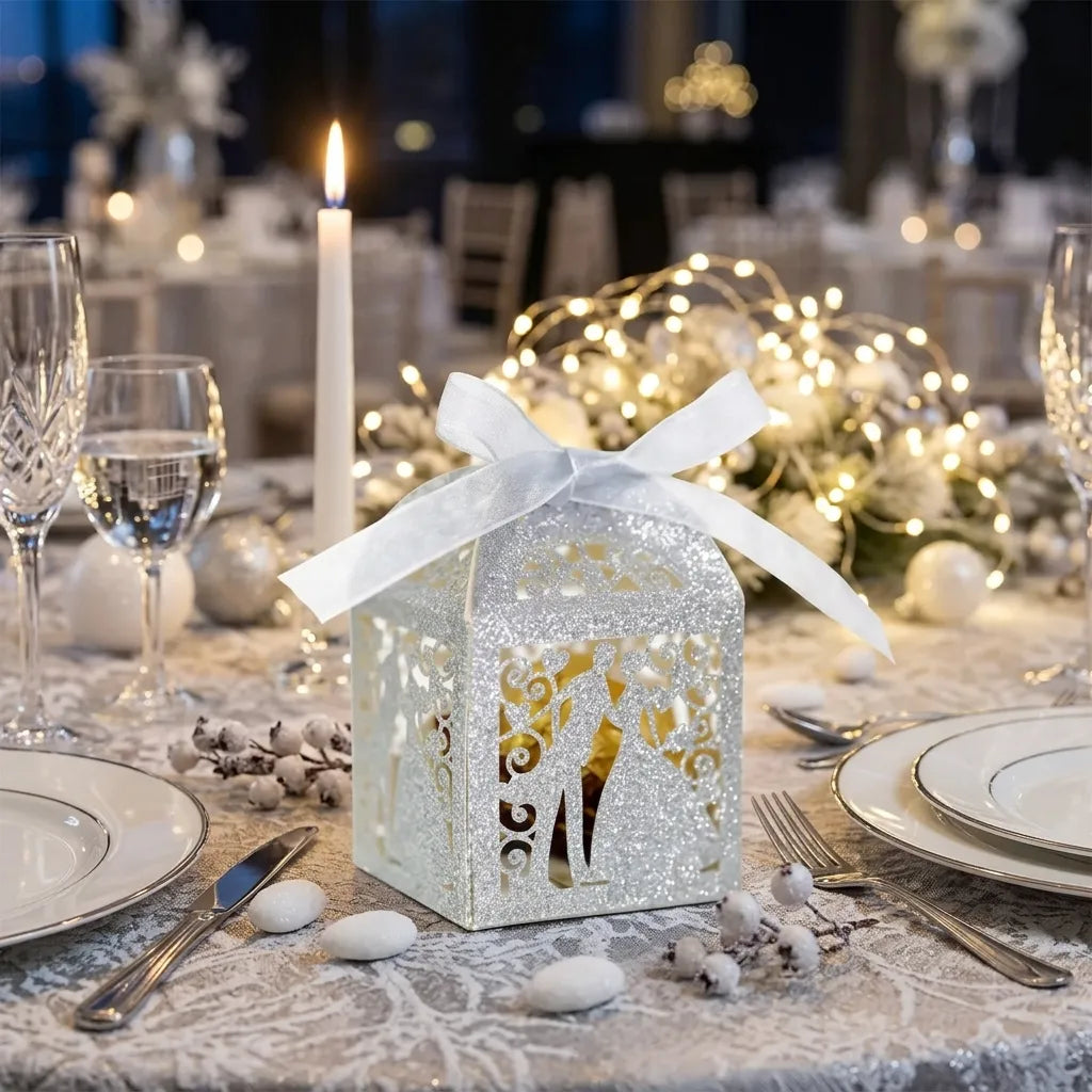 Boîte à Dragées Mariage Argentée à Paillettes Cool