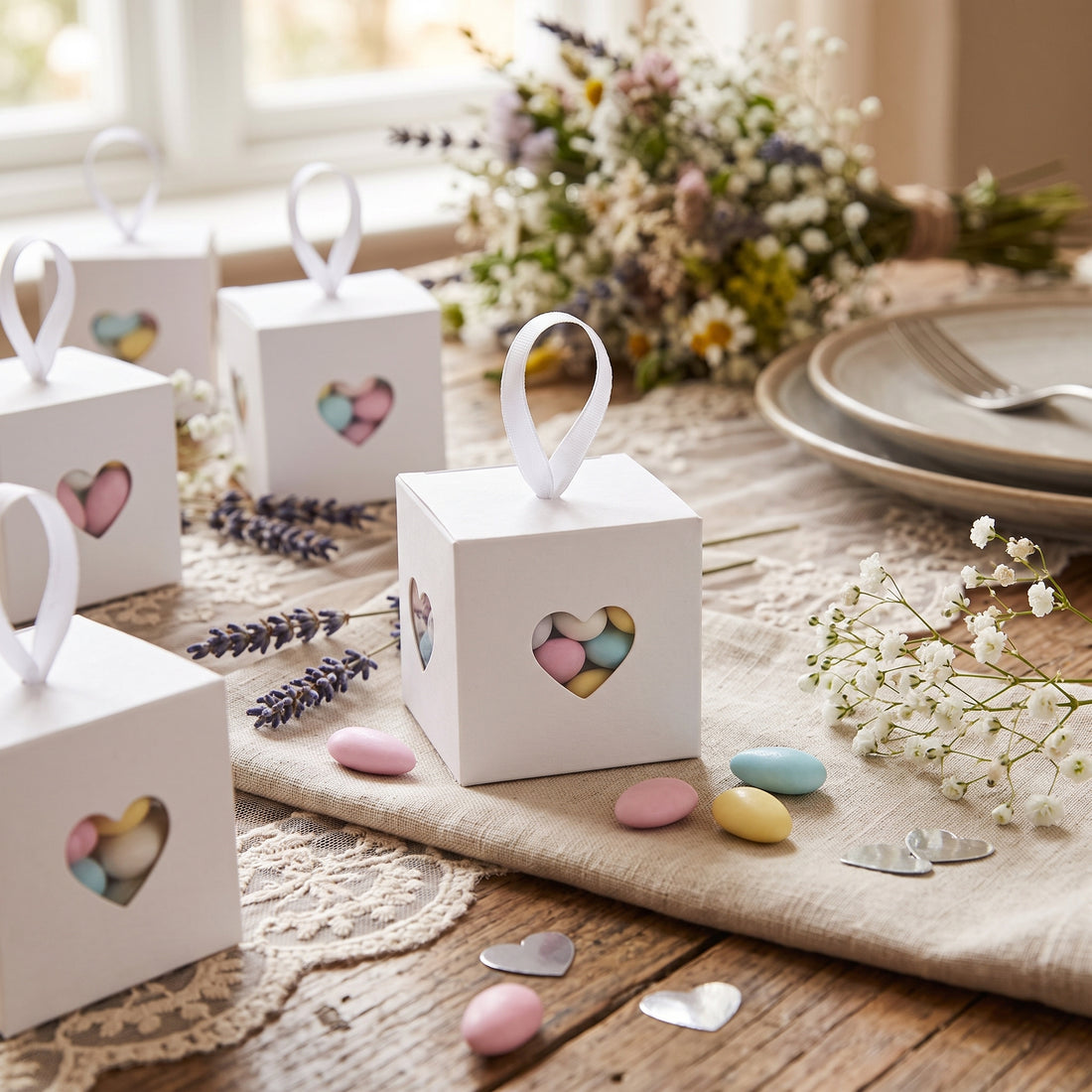 Boîte à Dragées Mariage Blanche Cœur