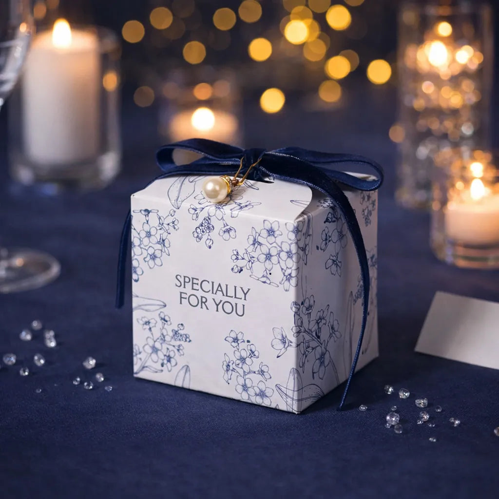 Boîte à Dragées Mariage à Fleurs Bleues