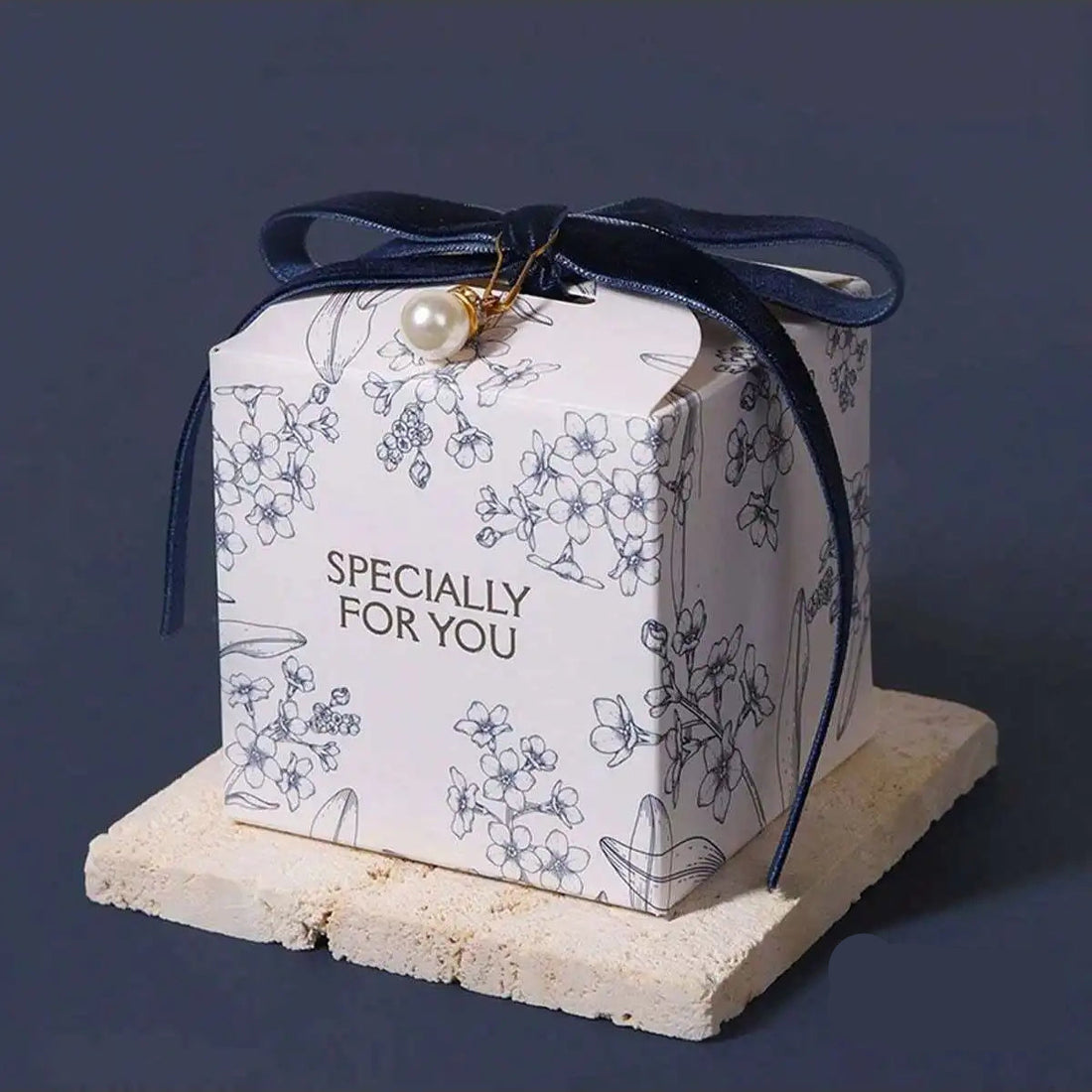 Boîte à Dragées Mariage à Fleurs Bleues Chic