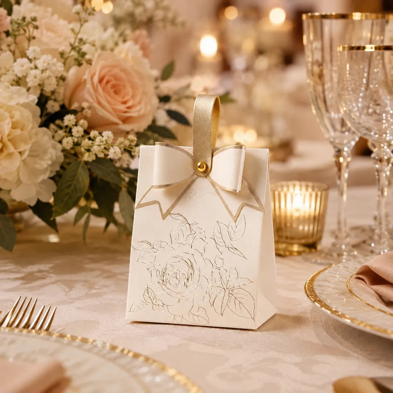 Boîte à Dragées Mariage Motif Rose tendre