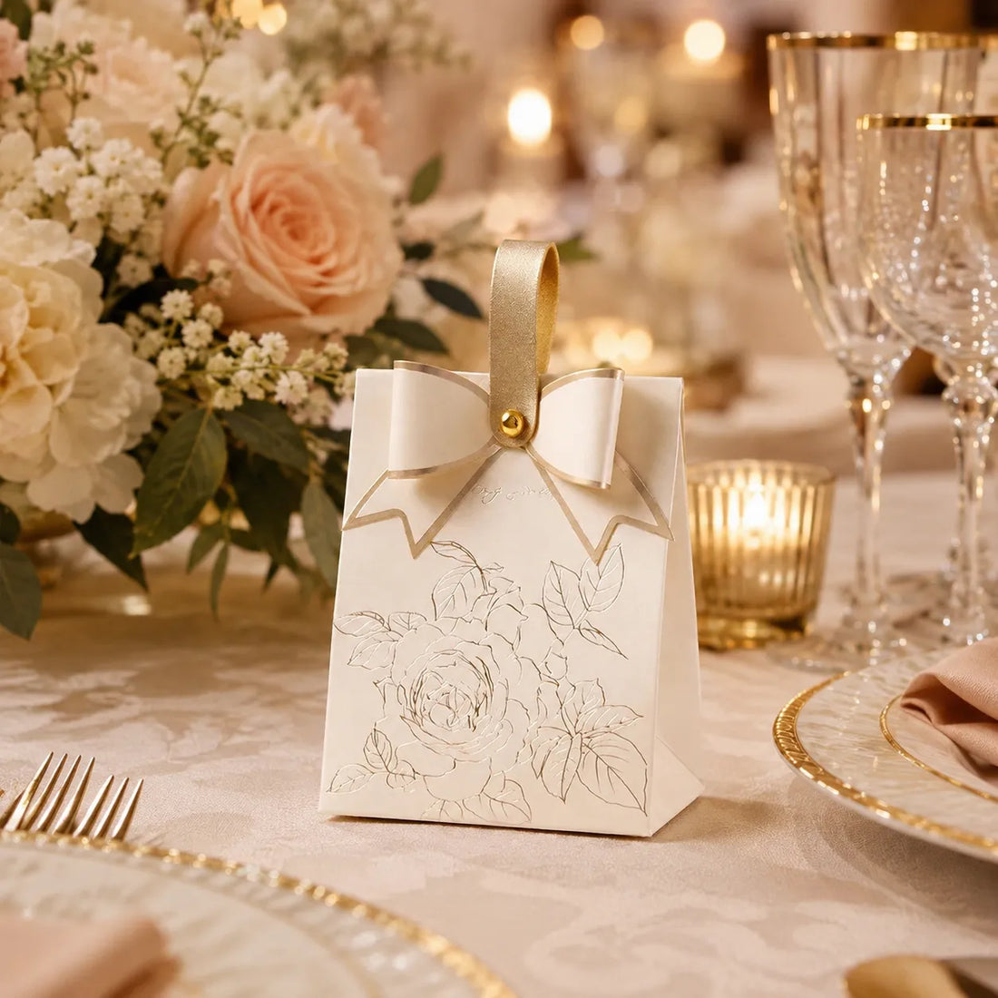 Boîte à Dragées Mariage Motif Rose tendre
