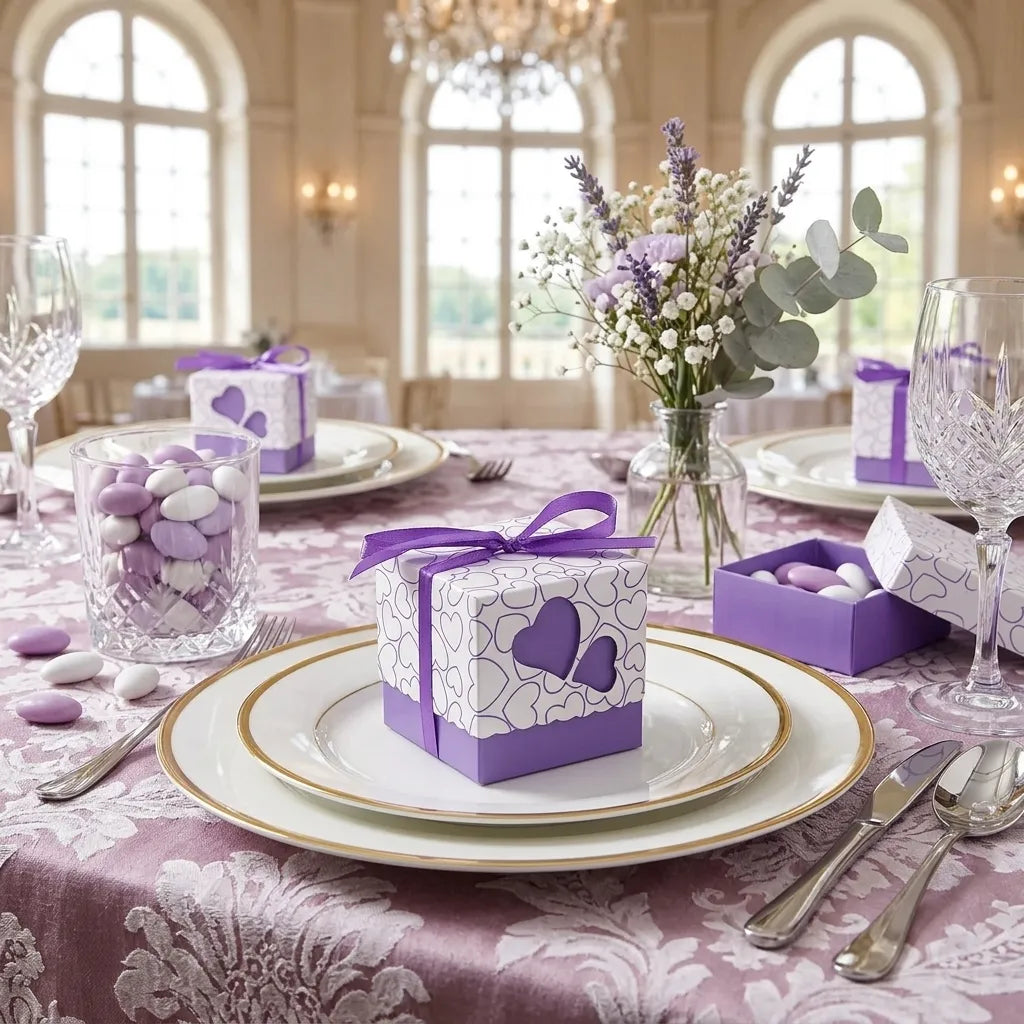 Boîte à Dragées Mariage Violet Unique