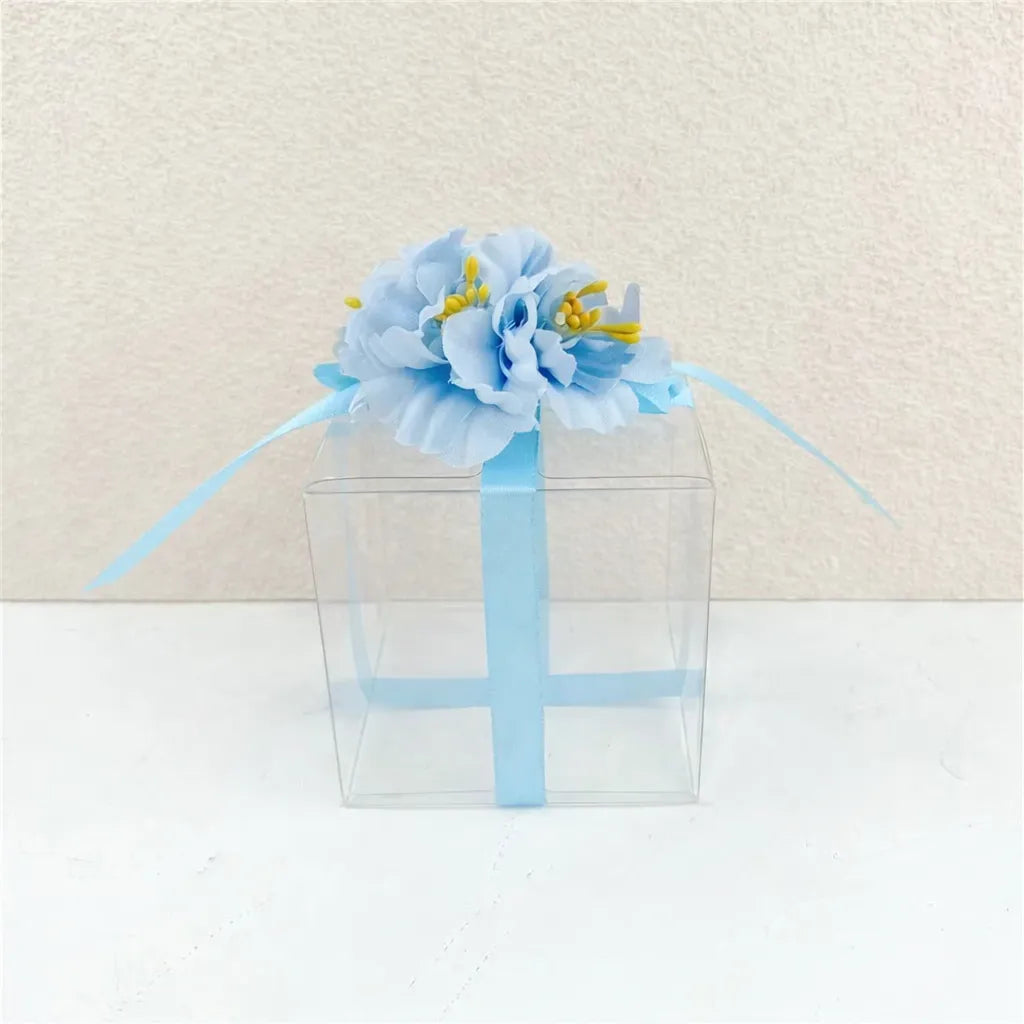 Boîte à Dragées Transparente à Ruban Bleu chic