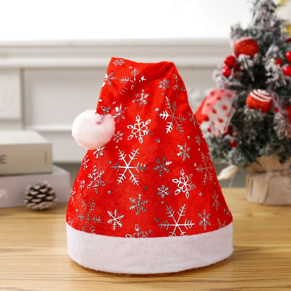 Bonnet de Noël à Flocons Argentés
