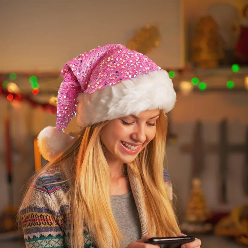 Bonnet de Noël Rose à Strass stylé