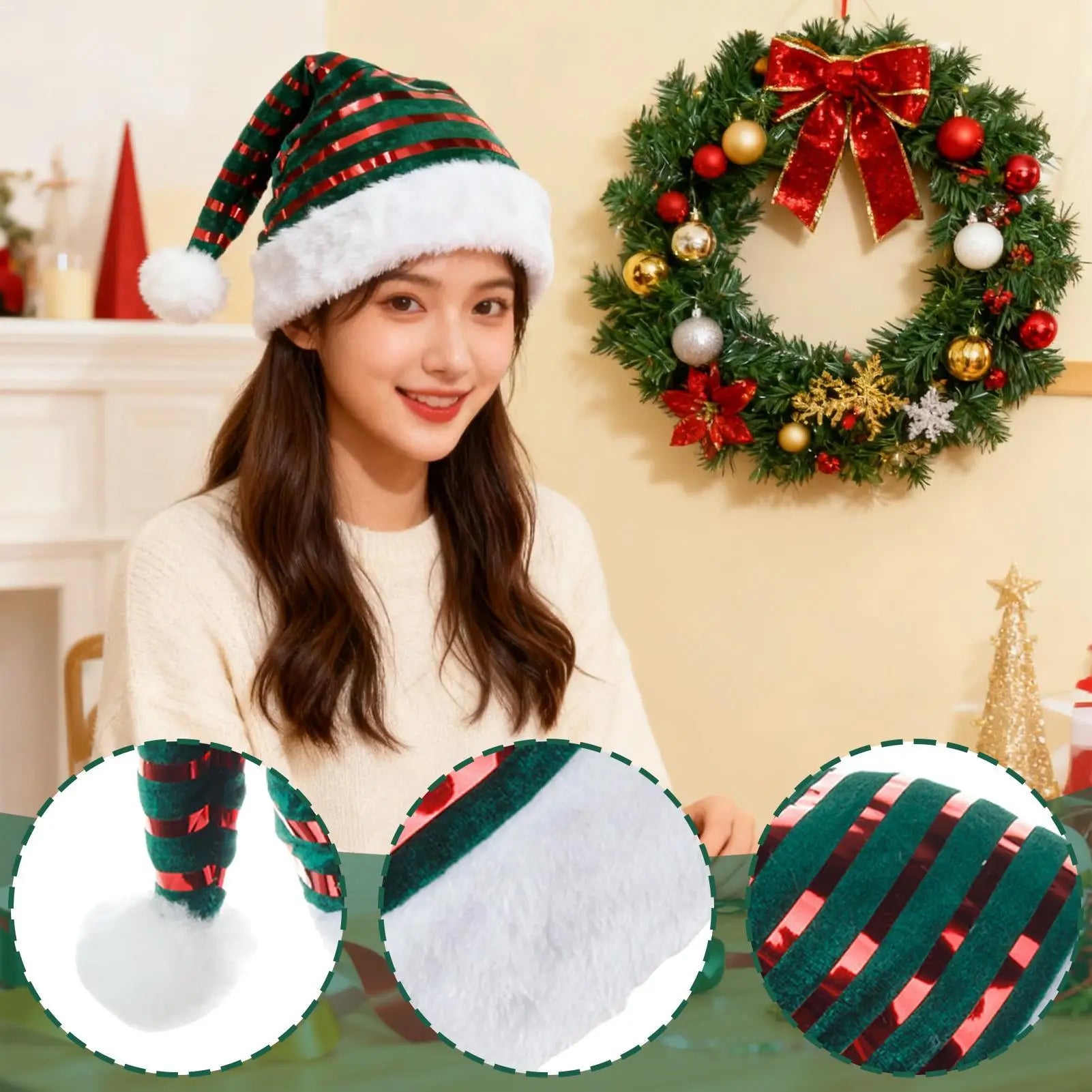 Bonnet de Noël Rouge Rayé Doux Unisex