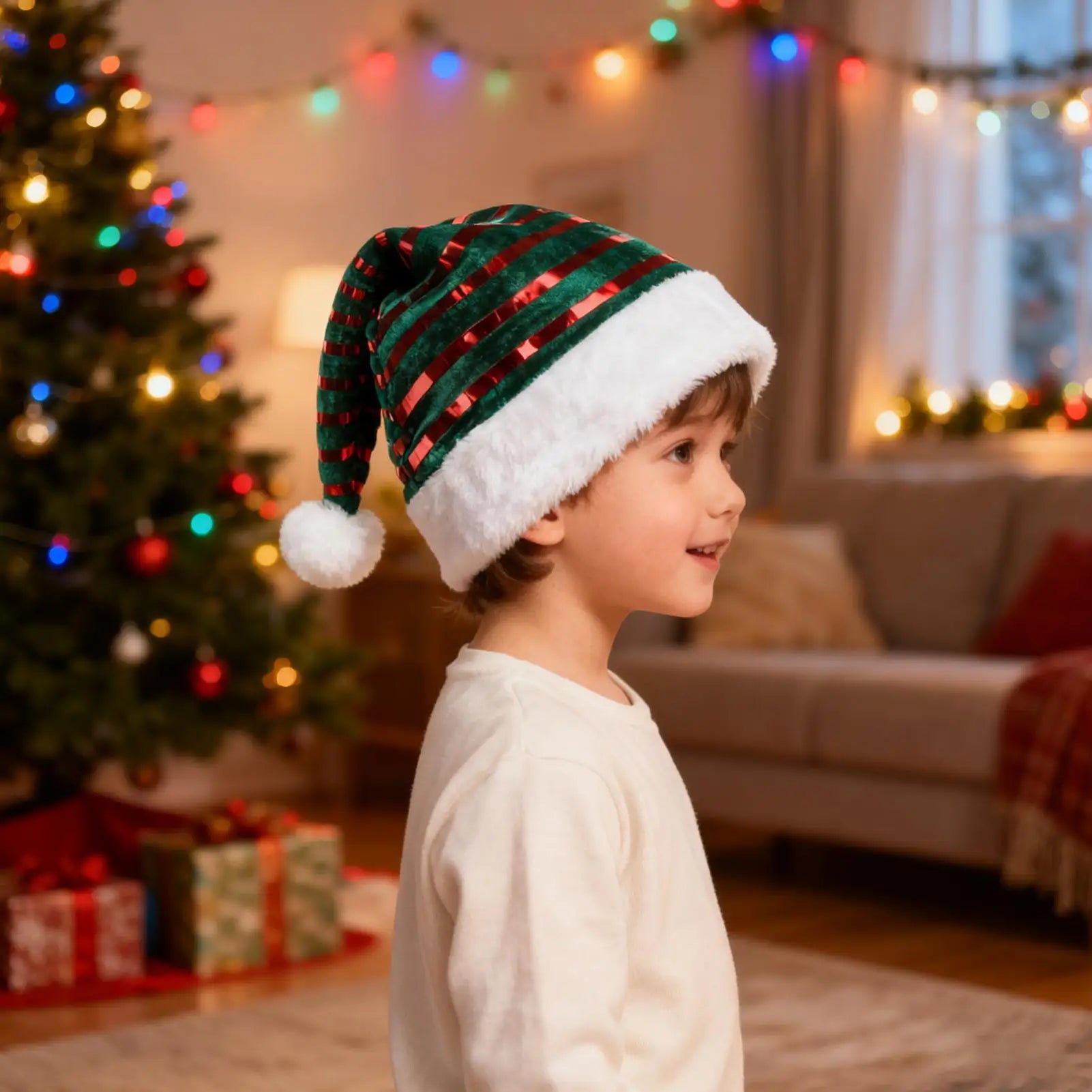 Bonnet de Noël Rouge Rayé Doux enfant