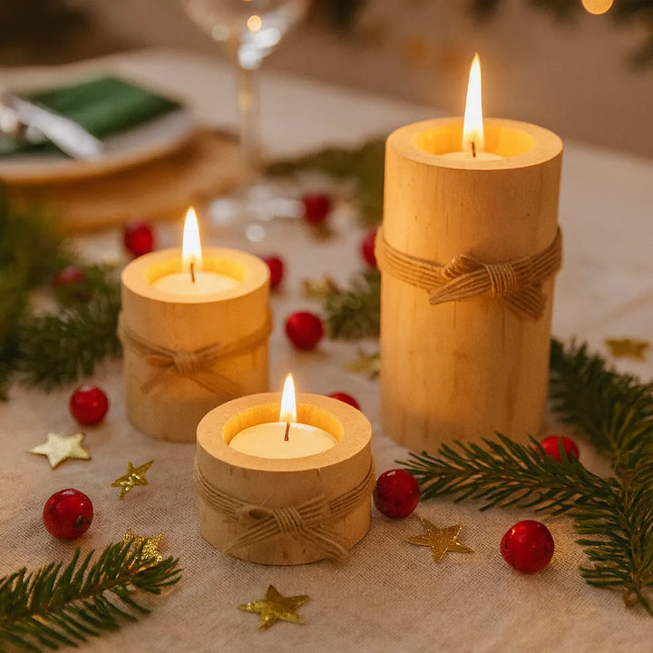 Bougeoir Centre de Table en Bois