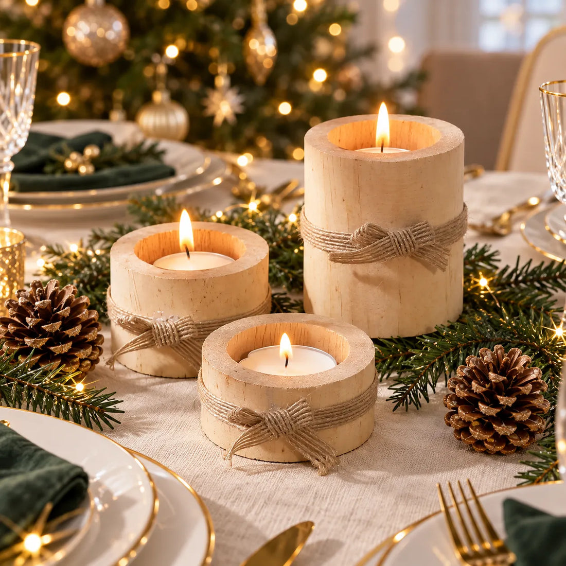 Bougeoir Centre de Table en Bois naturel