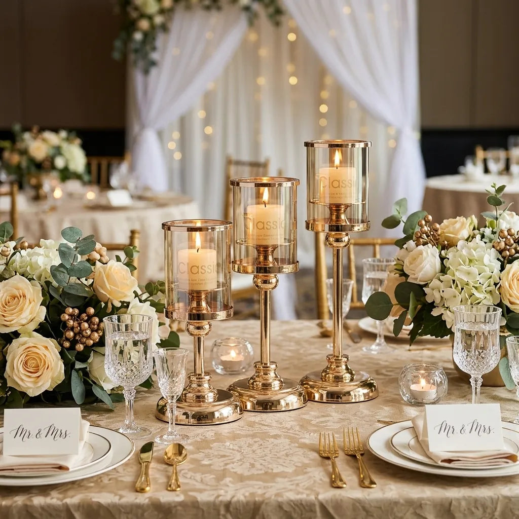 Bougeoir Doré Mariage Minimaliste