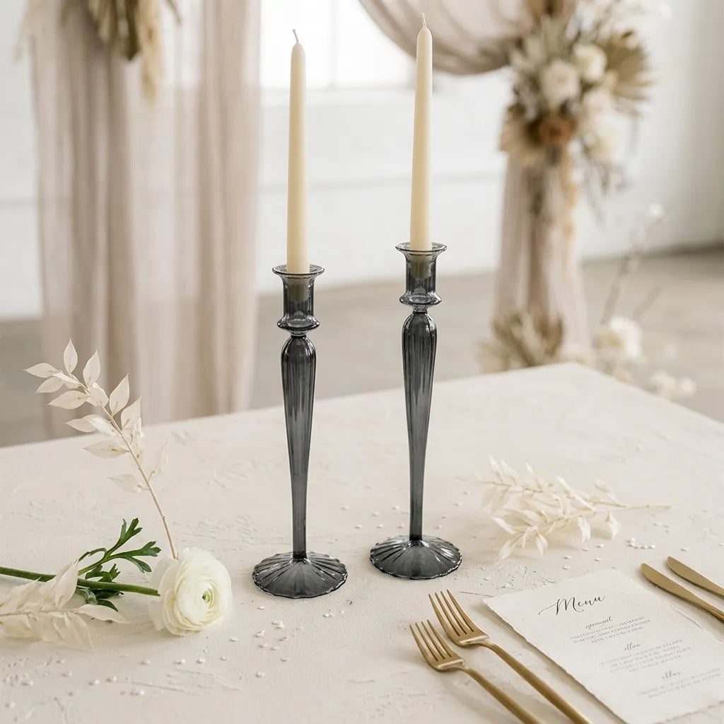 Bougeoir Mariage Noir en Verre Minimaliste
