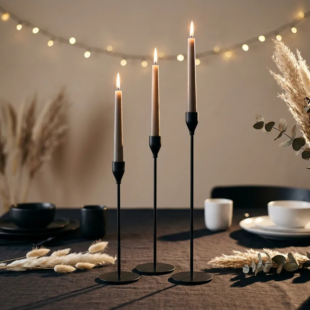 Bougeoirs Noirs Epurés Mariage Stylée