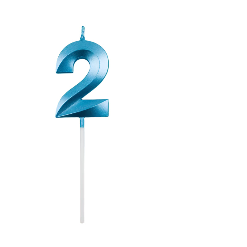 Bougie Anniversaire 3D Bleue Chiffre 2
