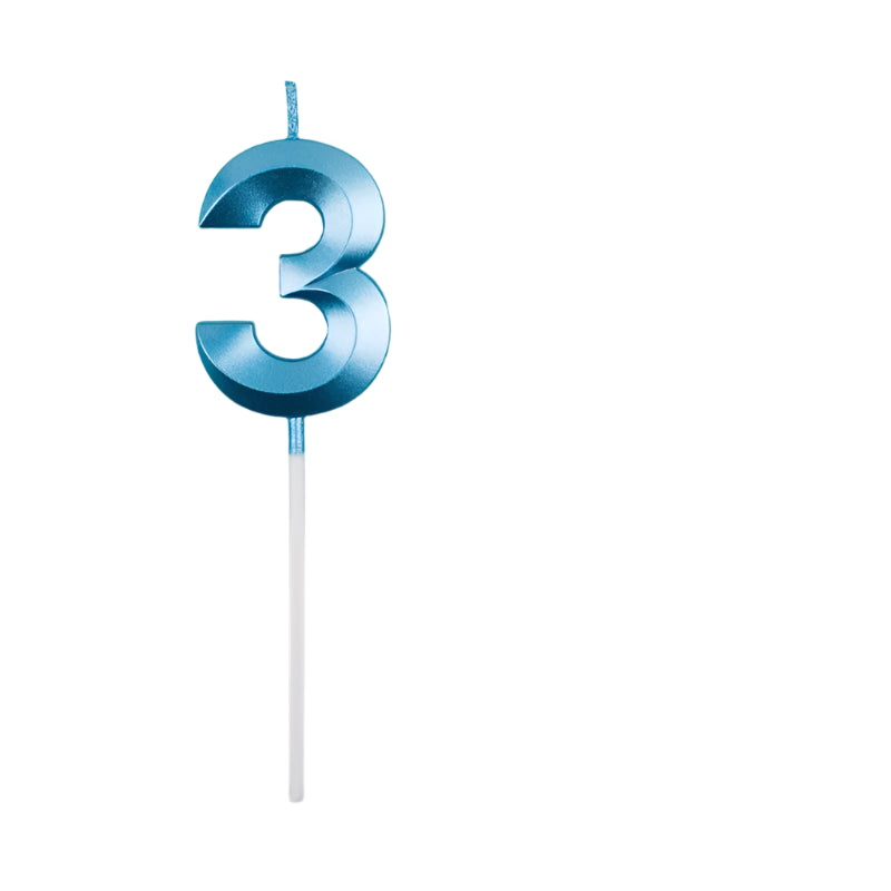 Bougie Anniversaire 3D Bleue Chiffre 3