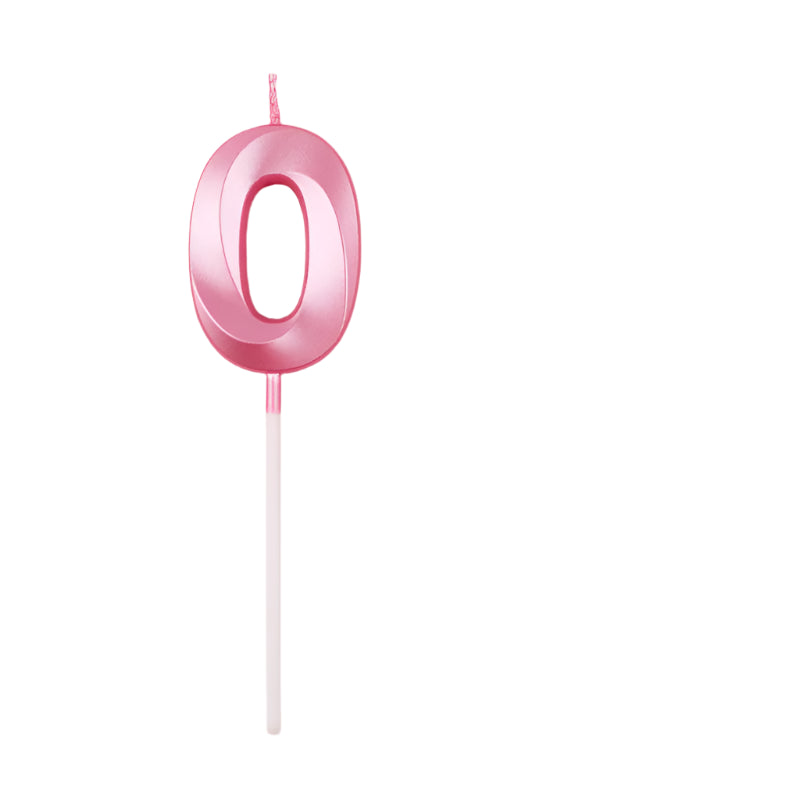 Bougie Anniversaire 3D Rose Chiffre 0