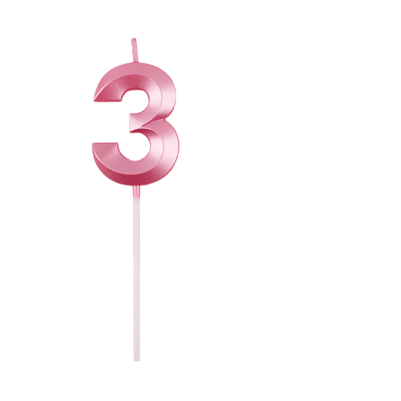 Bougie Anniversaire 3D Rose Chiffre 3