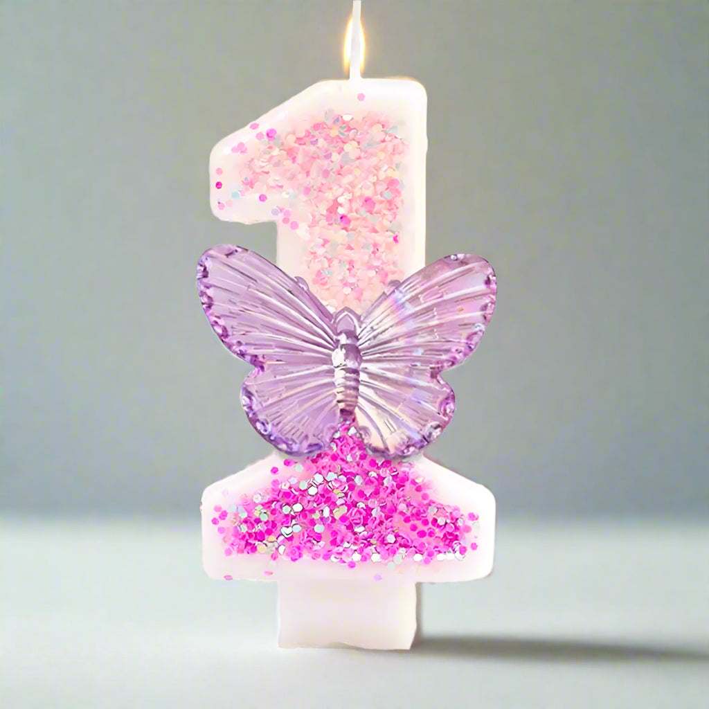 Bougie Anniversaire Chiffre Motif Papillon Violet 