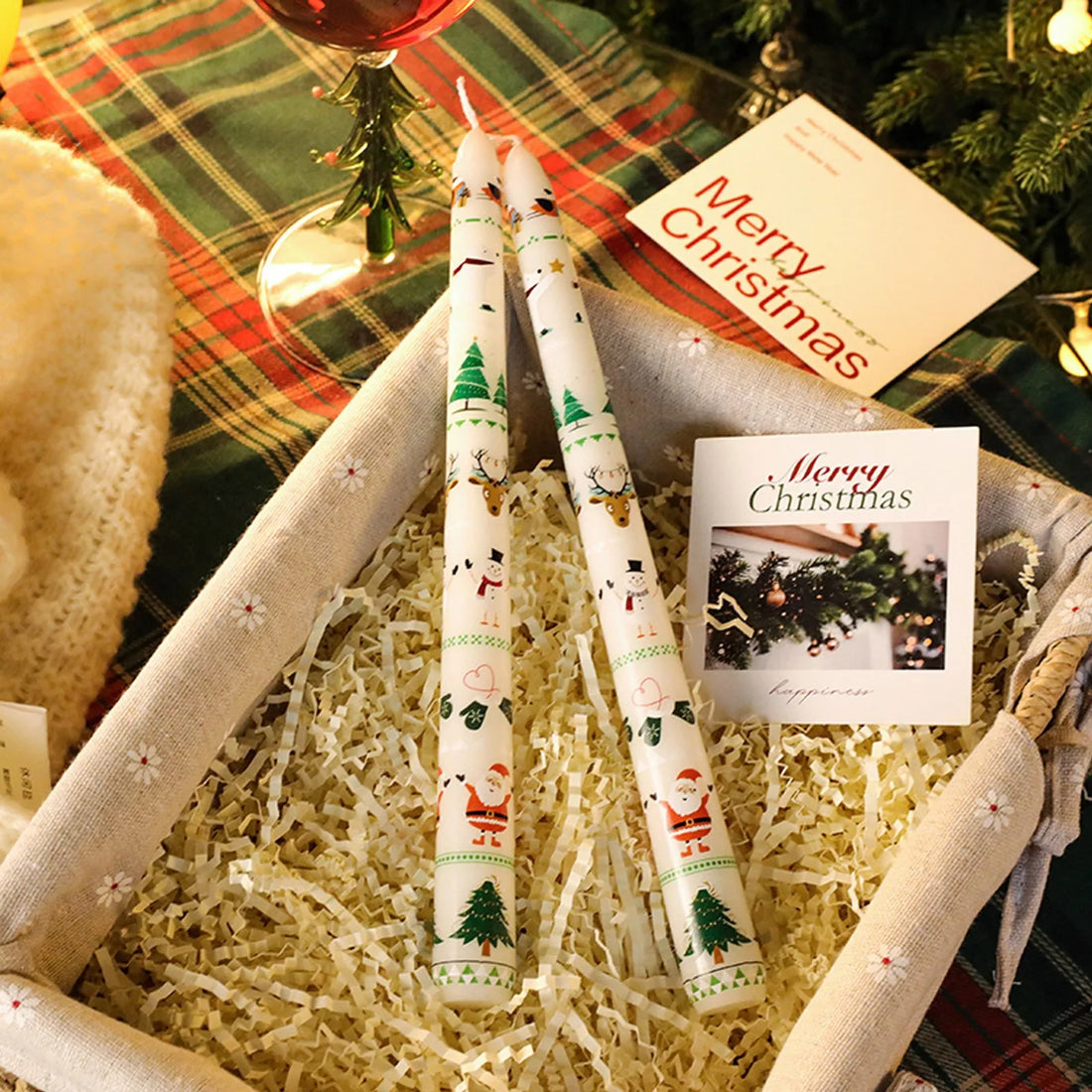 Bougie Longue Blanche à Motifs Noël