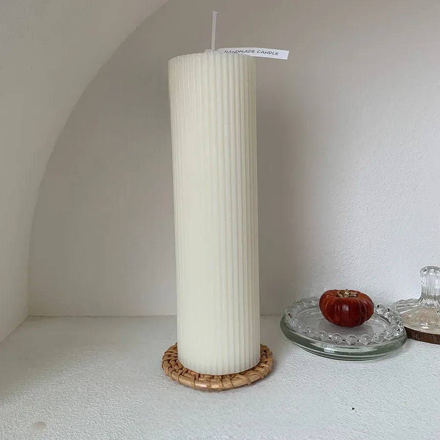 Bougie Mariage Cylindrique Rayée harmonieuse