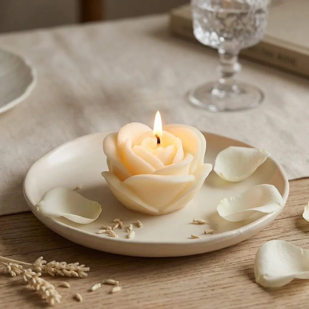 Bougie Rose Blanche Saint-Valentin Lumineux