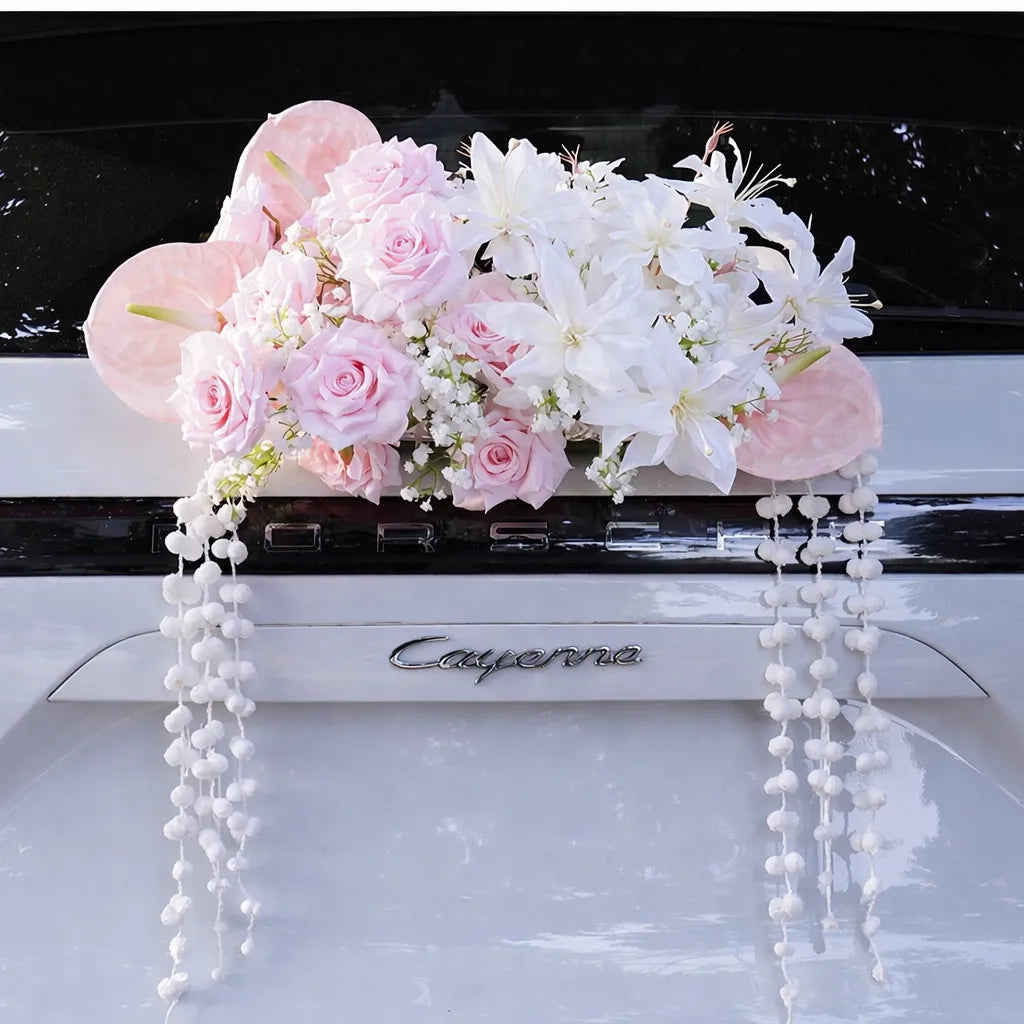 Bouquet Floral Rose Arrière Voiture Mariage chic