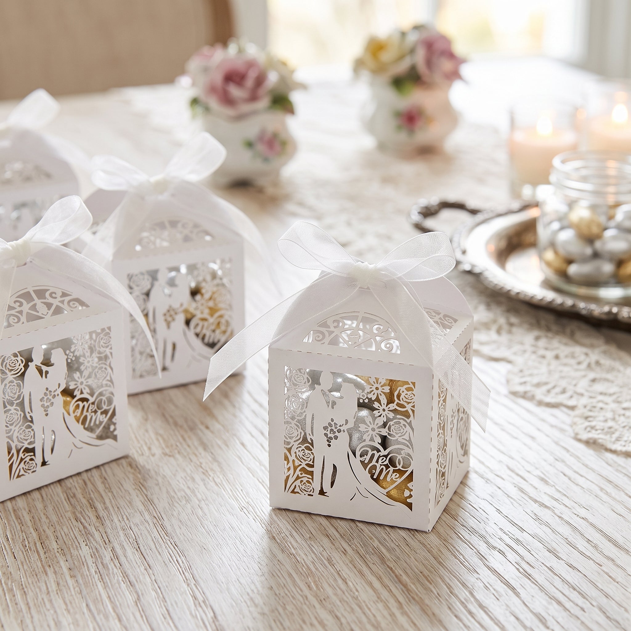 Bouteille à Dragées Motifs Mariés sophistiqué